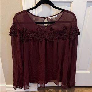 LC Lauren Conrad Maroon Floral Lace Blouse